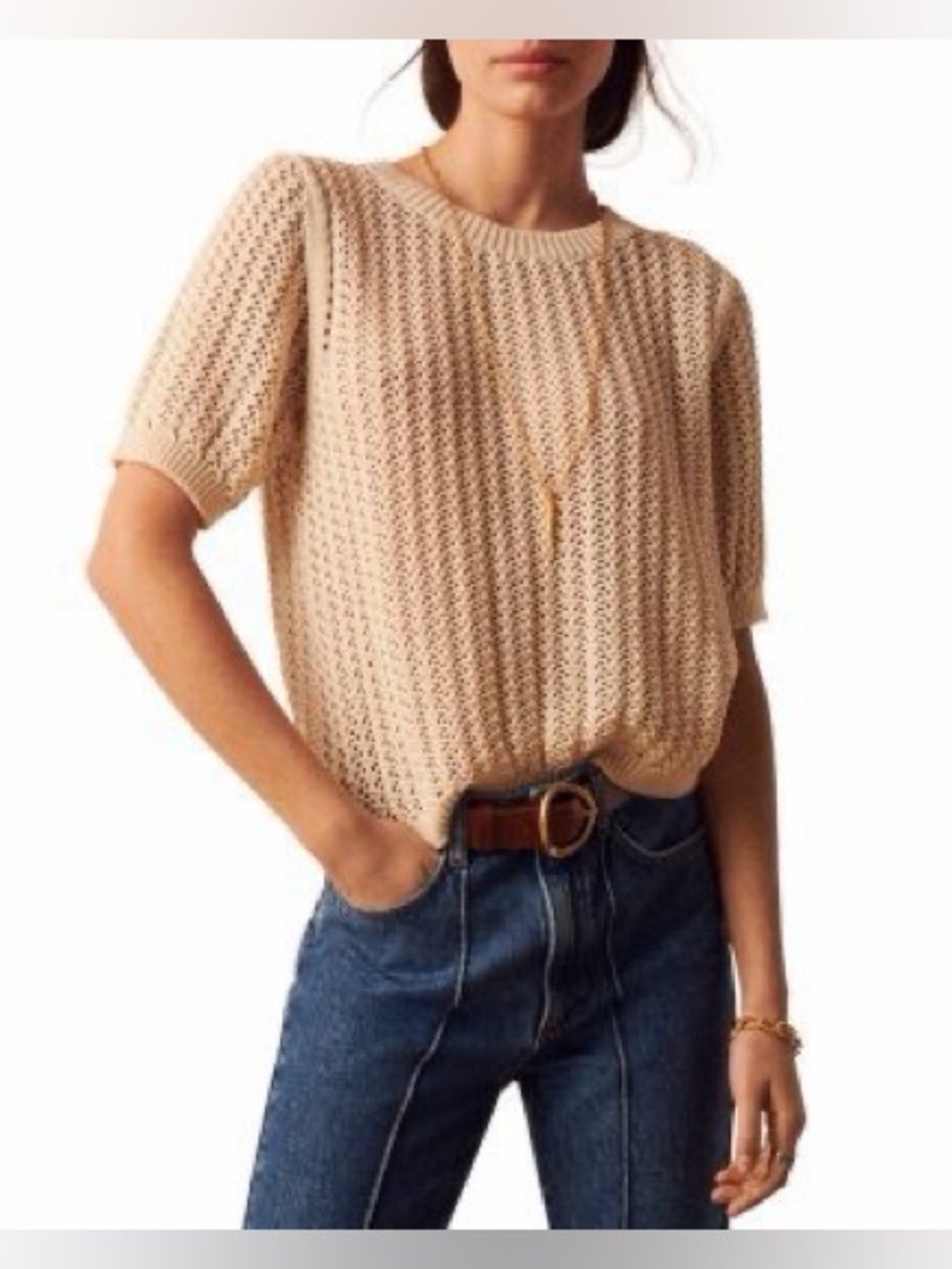 Ba&sh Jack Short Sleeve Sweater in cream in medium